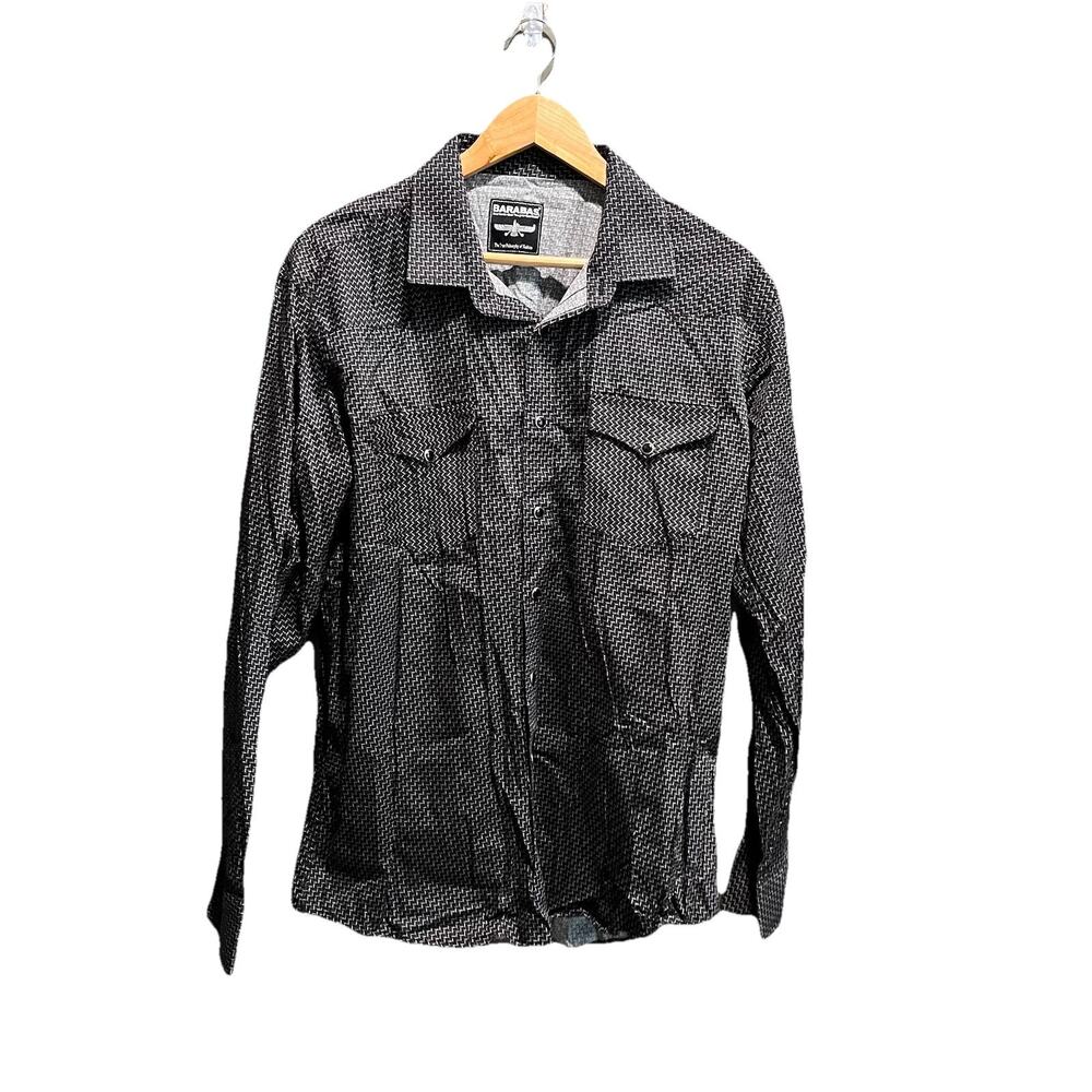 Barabas Black Geometric Print Long Sleeve Pearl Snap Button Up‎ Shirt Size XXL